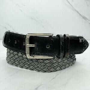 Nautica Distressed Blue Braided Woven Genuine Leather Trim Belt Size 32 Mens